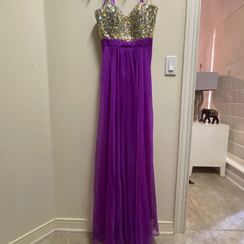 Magenta & Gold Embroidered La Femme Prom Dress
